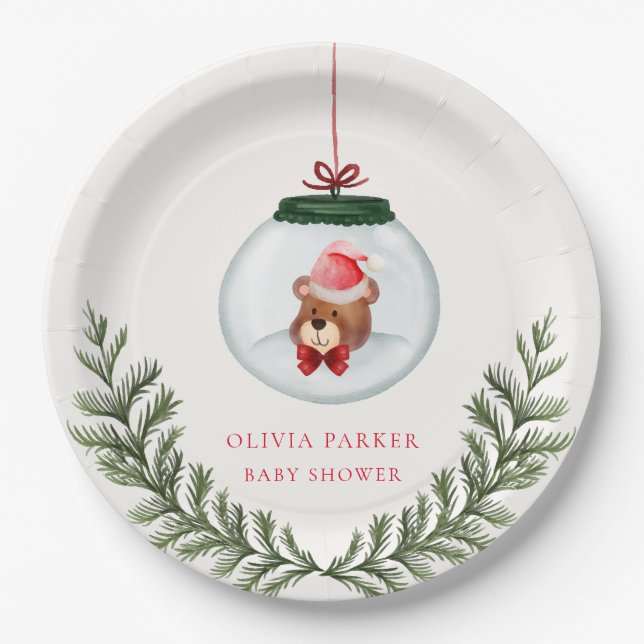 Gender Neutral Teddy Bear Winter Baby Shower Paper Plate (Front)