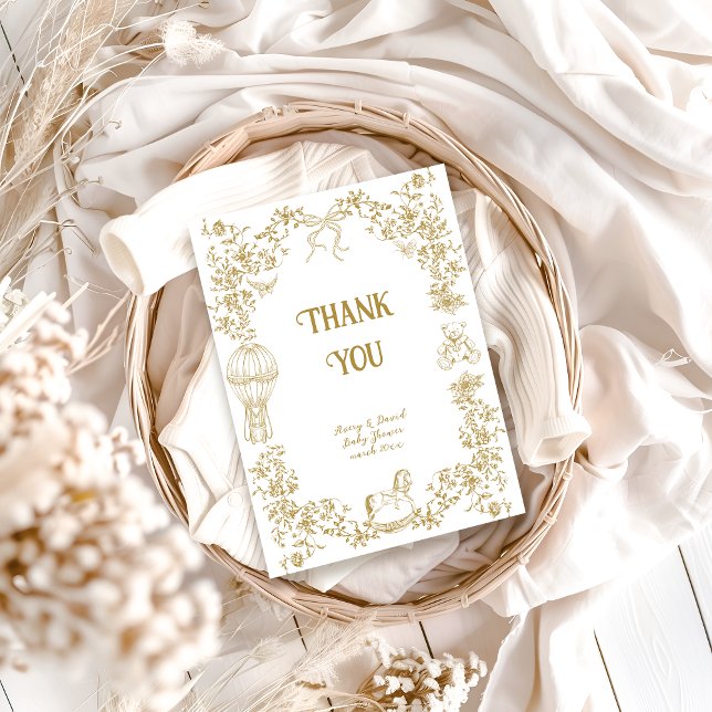Gender Neutral Toile Whimsical Floral Baby Shower Thank You Card (Creator Uploaded)