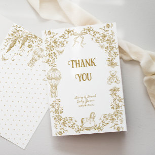 Gender Neutral Toile Whimsical Floral Baby Shower Thank You Card