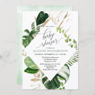 Gender neutral tropical greenery gold baby shower invitation