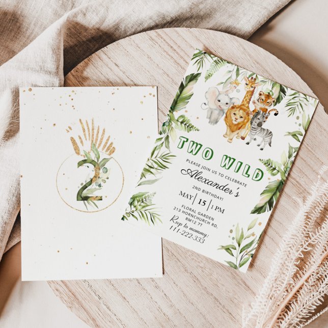 Gender neutral Two wild safari birthday invitation (Creator Uploaded)