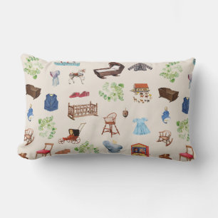 Gender Neutral Vintage Baby Nursery Toys Pattern Lumbar Cushion
