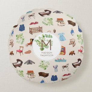 Gender Neutral Vintage Baby Nursery Toys Pattern Round Cushion