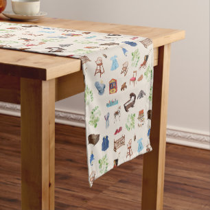 Gender Neutral Vintage Baby Nursery Toys Pattern Short Table Runner