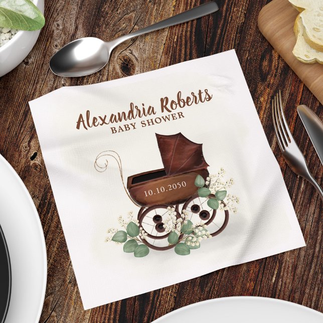 Gender Neutral Vintage Baby Shower Custom Napkin (Gender neutral baby shower vintage custom napkin.)