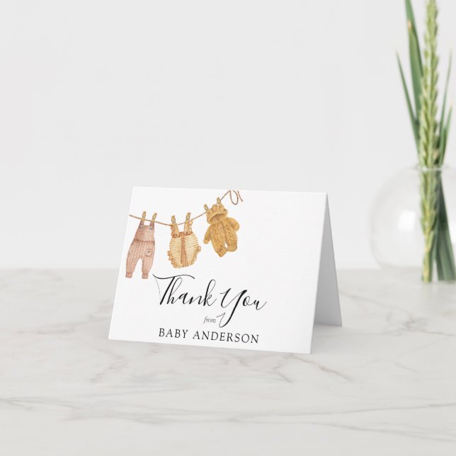 Gender Neutral Vintage Baby Shower Thank You Card (Front)