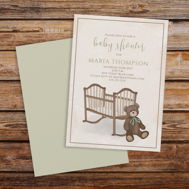 Gender Neutral Vintage Classic Nursery Teddy Bear Invitation (Creator Uploaded)
