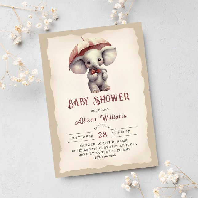  Gender Neutral Vintage Elephant Baby Shower  Invitation (Creator Uploaded)