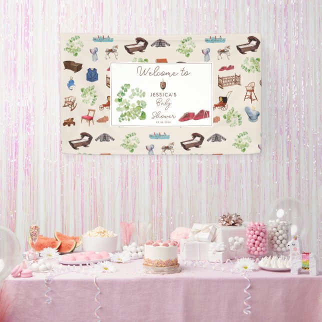 Gender Neutral Vintage Nursery Toys Baby Shower Banner (Party)
