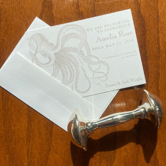 Gender Neutral Vintage Octopus Birth Announcement