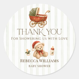 Gender Neutral Vintage Stroller Baby Shower Classic Round Sticker
