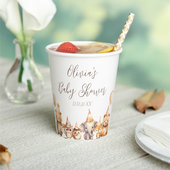 Gender neutral Watercolor Animals baby shower Paper Cups (Insitu)