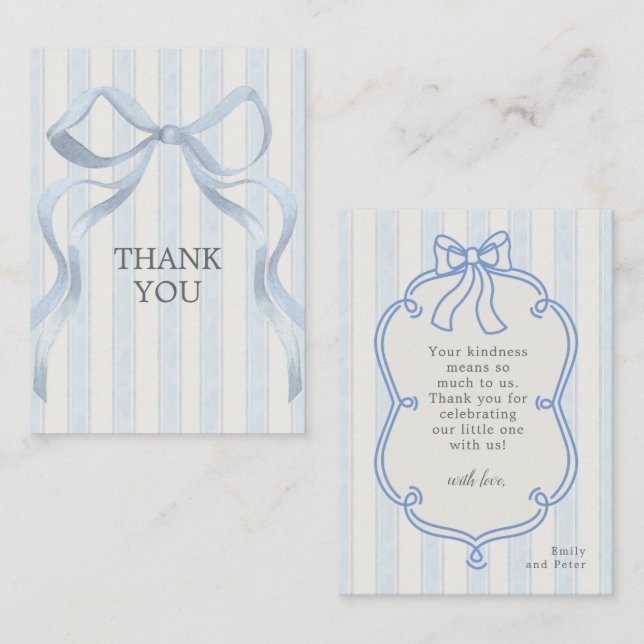Gender Neutral Watercolor Blue Bow Baby Shower  Card (Front/Back)
