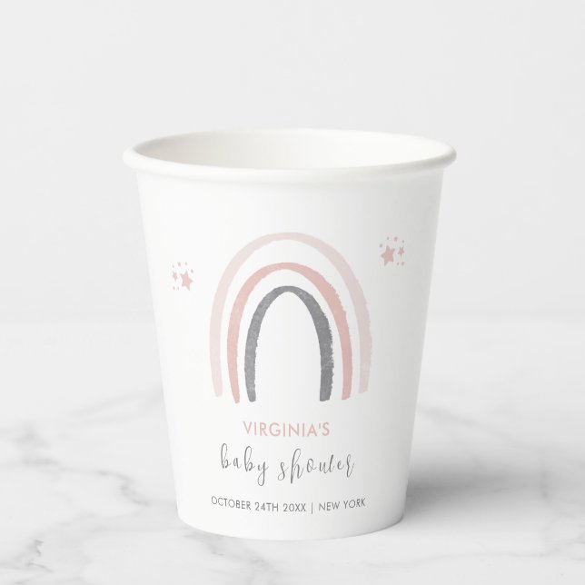 Gender Neutral Watercolor Boho Rainbow Baby Shower Paper Cups (Front)