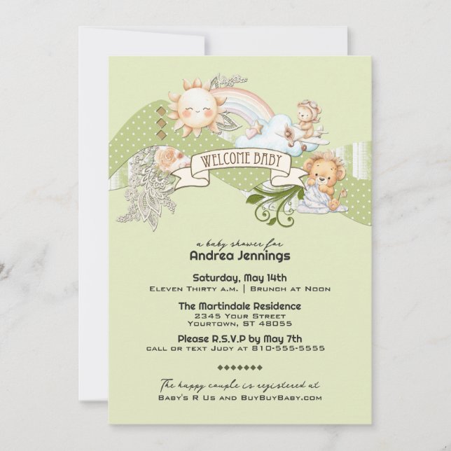 Gender Neutral Watercolor Soft Green Baby Shower Invitation (Front)