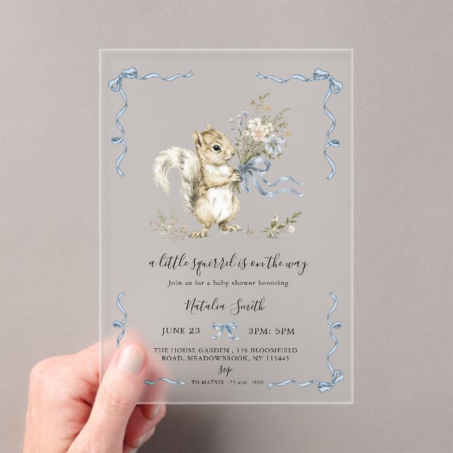Gender Neutral watercolor Squirrel Baby Shower  Acrylic Invitations (Insitu (Handheld))