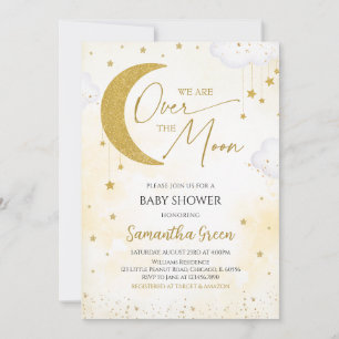 Gender Neutral We are Over the Moon Baby Shower Invitation