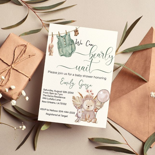 Gender Neutral We can Bearly Wait Baby Shower Invitation (Creator Uploaded)