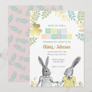 Gender Neutral Whimsical Rustic Bunny Baby Shower Invitation