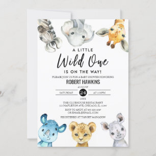Gender Neutral Wild One Safari Animals Baby Shower Invitation