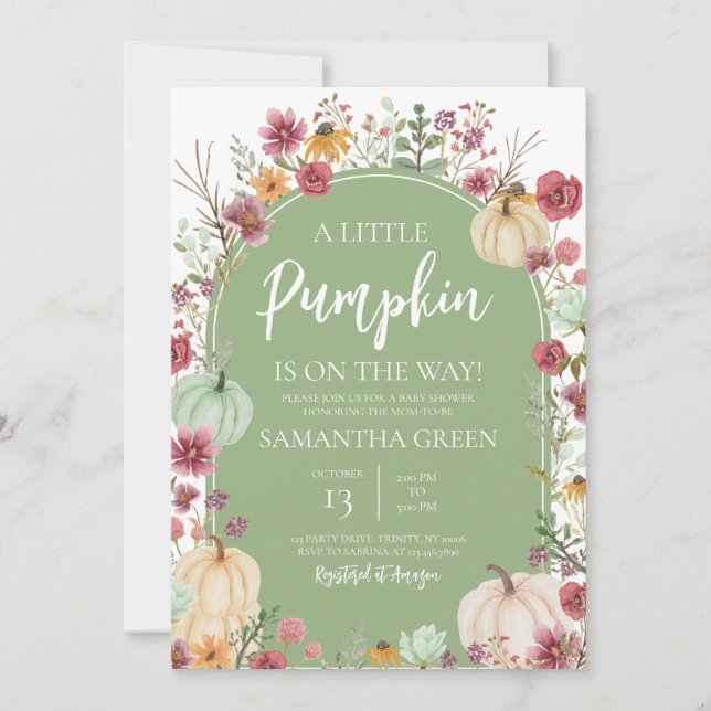 Gender Neutral Wildflower Pumpkin Baby Shower Invitation (Front)