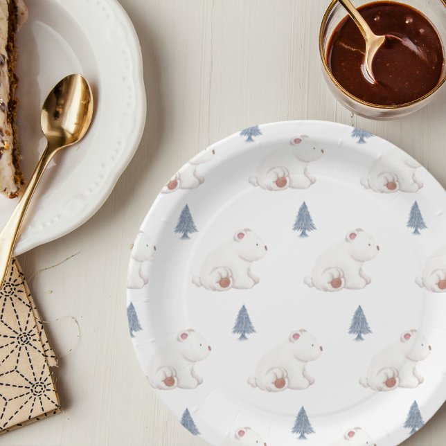 Gender Neutral Winter Polar Bear Baby Shower  Paper Plate (Gender Neutral Winter Polar Bear Baby Shower Paper Plates)
