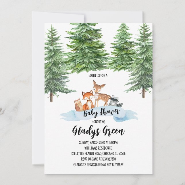 Gender Neutral Winter Woodland Baby Shower Invitation (Front)
