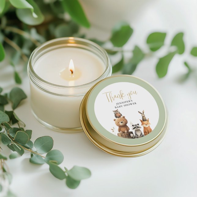 Gender neutral Woodland Animals Baby shower favour Classic Round Sticker (Creator Uploaded)