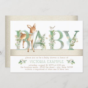 Gender Neutral Woodland Deer Baby Shower Invitation