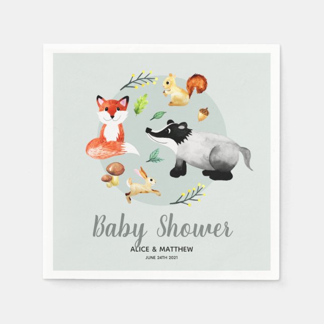 Gender Neutral Woodland Forest Animal Baby Shower Napkin (Front)