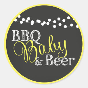 Gender Neutral Yellow Baby Shower BBQ Baby Beer Classic Round Sticker