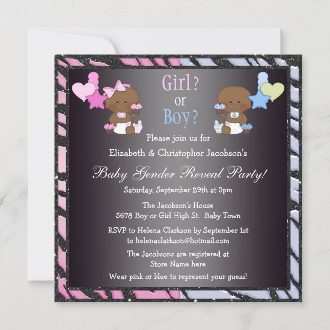 Gender Reveal African American Babies & Cupcakes Invitation (Front)