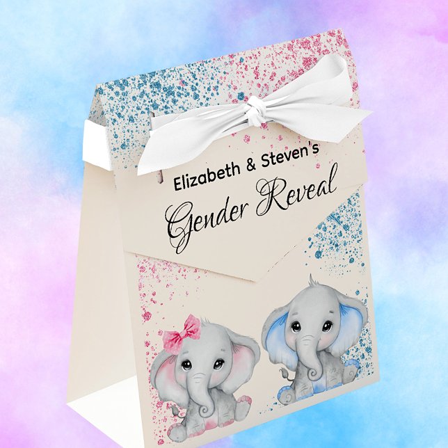 Gender reveal baby elephants girl boy pink blue favour box (Creator Uploaded)