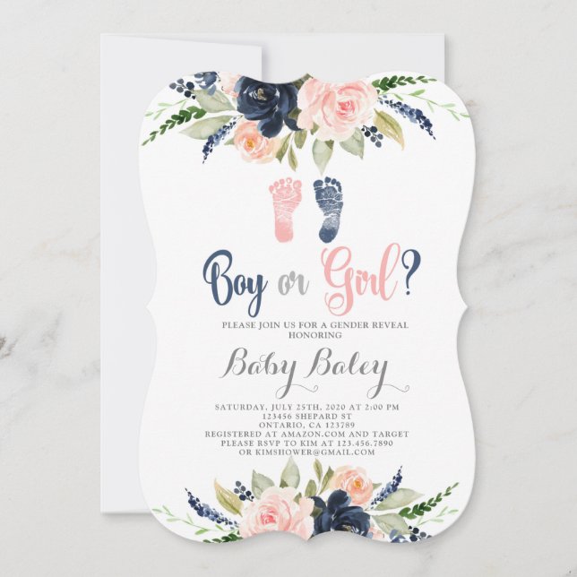 Gender reveal baby footprint baby shower invitation (Front)