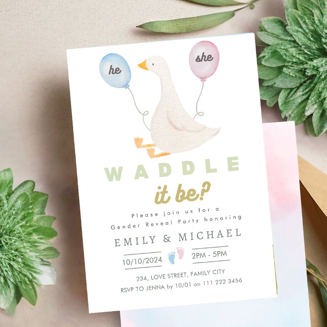 Gender Reveal Baby Pregnancy Waddle It Be Goose Invitation (Gender Reveal Baby Pregnancy Waddle It Be Goose Invitation)