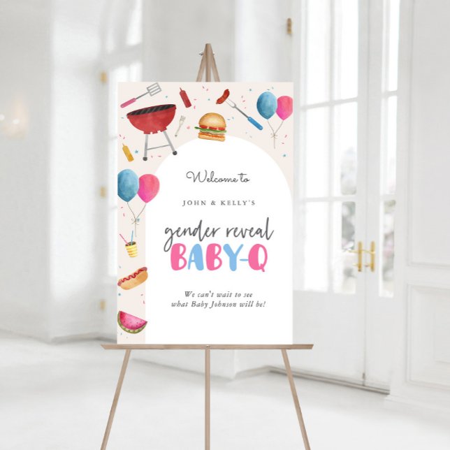 Gender Reveal Baby-Q (BBQ) Welcome Poster Sign (Gender Reveal Baby-Q Welcome Sign)