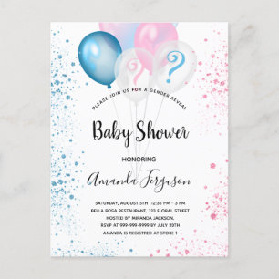 Gender reveal baby shower blue pink boy girl invit invitation postcard
