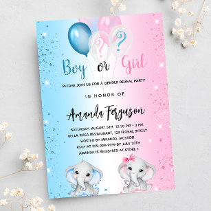 Gender reveal baby shower blue pink boy girl invitation postcard