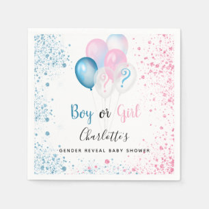 Gender reveal baby shower blue pink glitter napkin