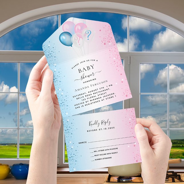Gender reveal baby shower blue pink RSVP All In One Invitation (Creator Uploaded)