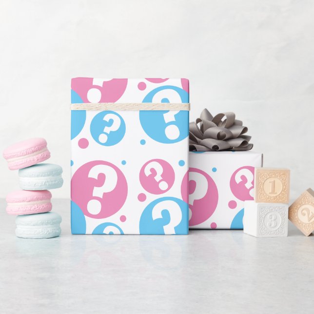 Gender reveal baby shower boy girl question mark wrapping paper (Baby Shower)