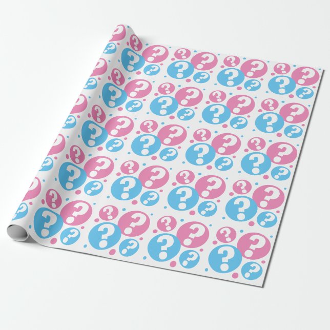 Gender reveal baby shower boy girl question mark wrapping paper (Unrolled)