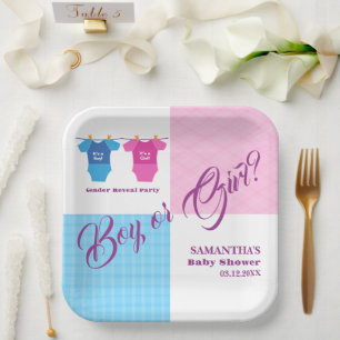 Gender Reveal Baby Shower Boy or Girl? Girl Boy. Paper Plate