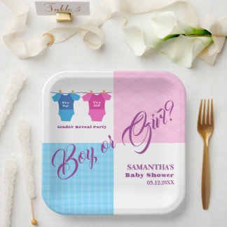Gender Reveal Baby Shower Boy or Girl? Girl Boy. Paper Plate