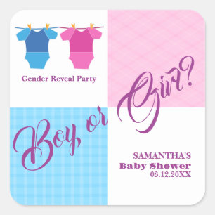 Gender Reveal Baby Shower Boy or Girl? Girl Boy. Square Sticker