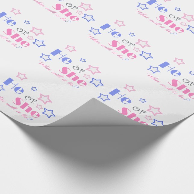 Gender reveal baby shower he or she baby shower wrapping paper (Corner)