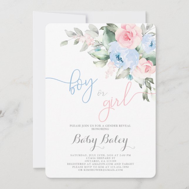 Gender reveal baby shower invitation (Front)