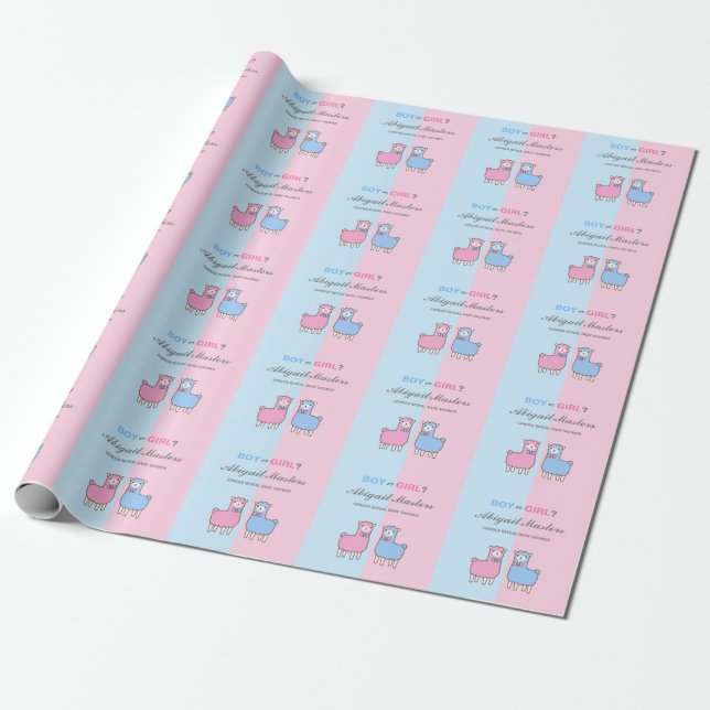 Gender Reveal Baby Shower Llama Wrapping Paper (Unrolled)
