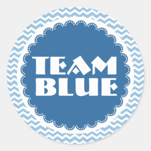 Gender Reveal Baby Shower Team Blue Chevrons Classic Round Sticker
