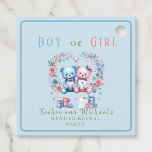 Gender reveal baby shower Teddy Bear blue pink 3 - Favour Tags